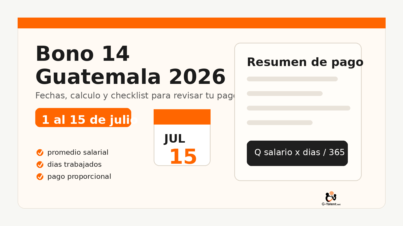 Bono 14 en Guatemala 2026: fechas, cálculo y checklist para RRHH - G-Talent.Net