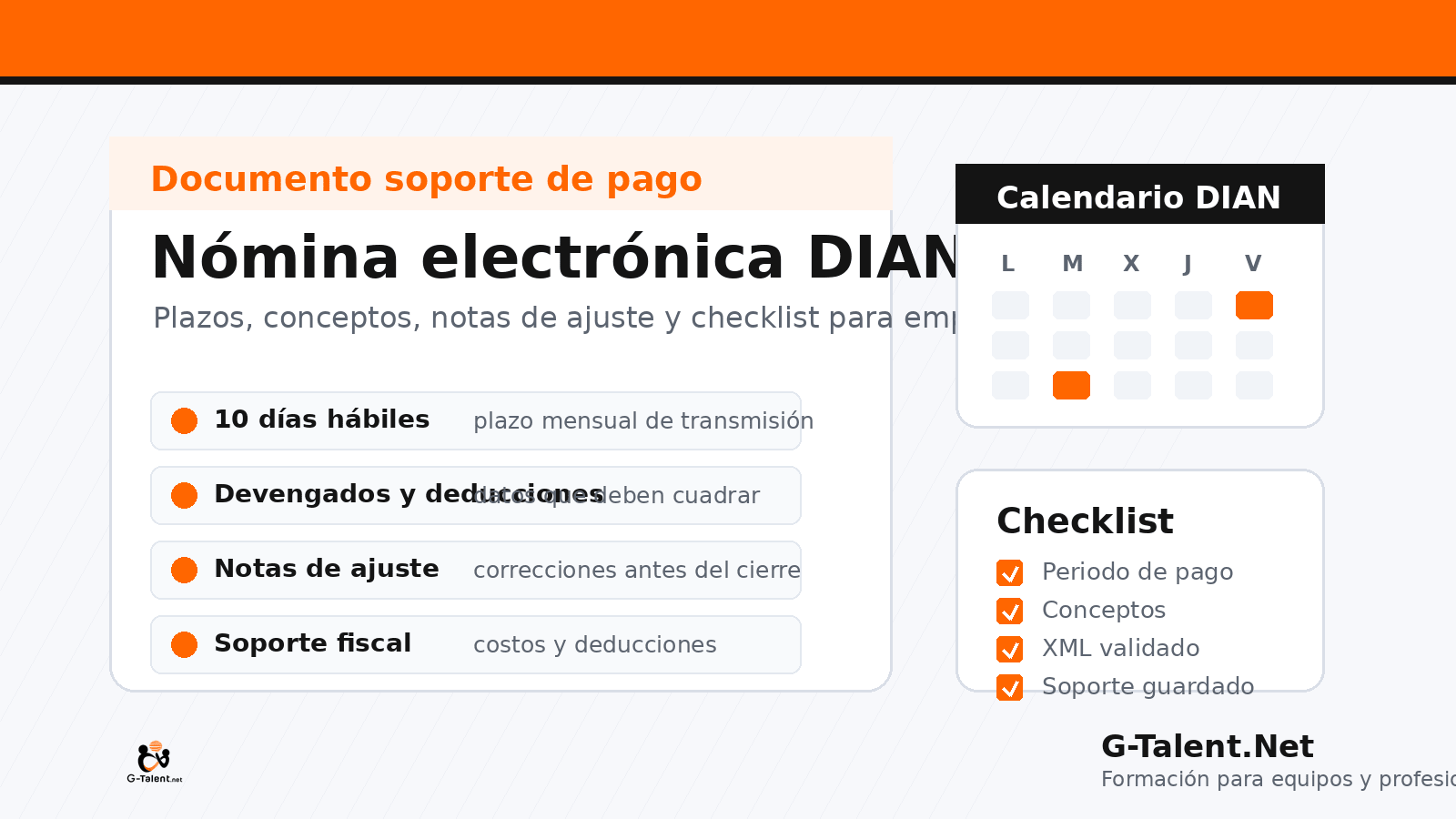 Nómina electrónica DIAN 2026 en Colombia: plazos, conceptos y checklist para empresas - G-Talent.Net