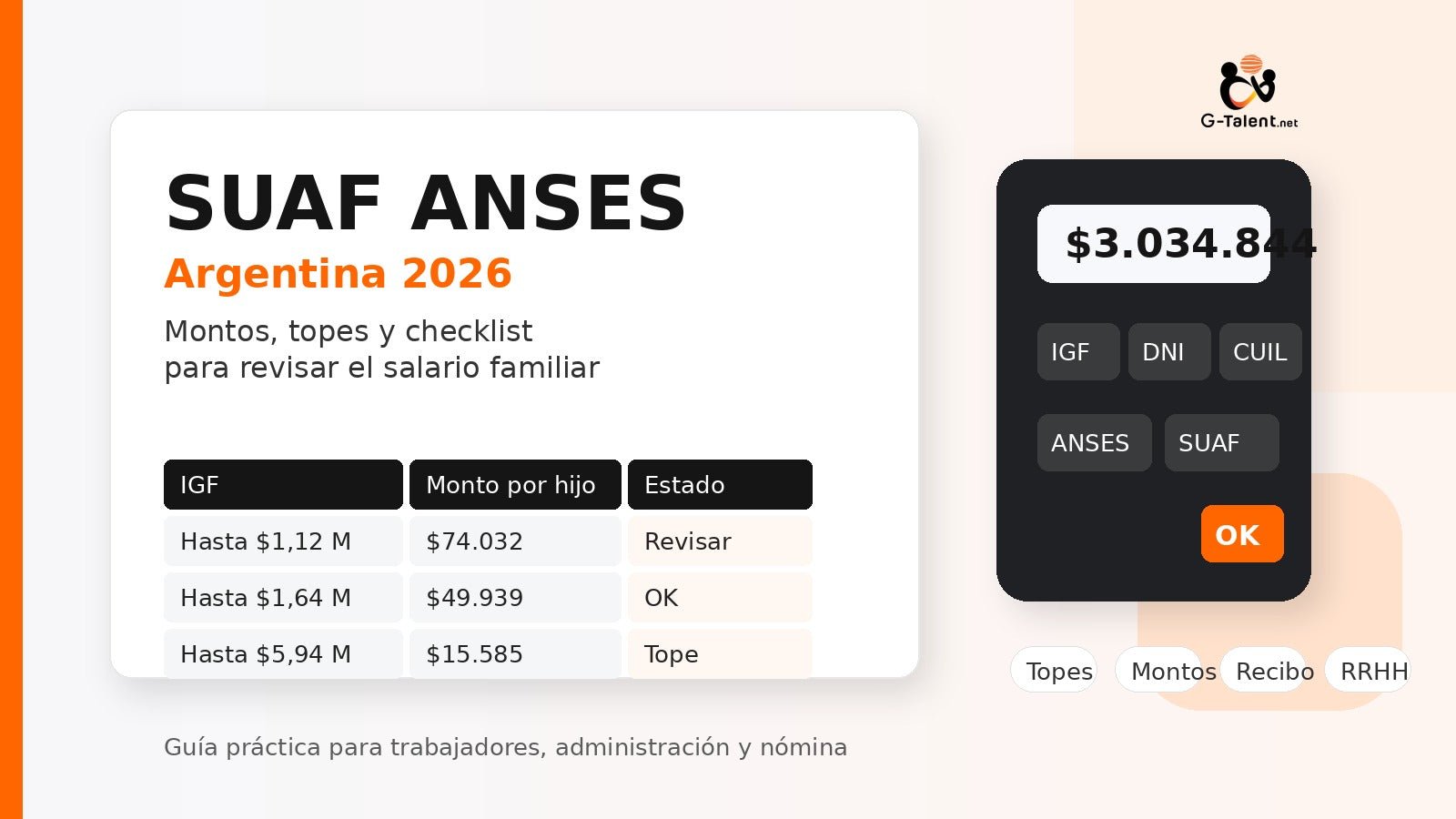 SUAF ANSES en Argentina 2026: montos, topes y cómo saber si te corresponde - G-Talent.Net
