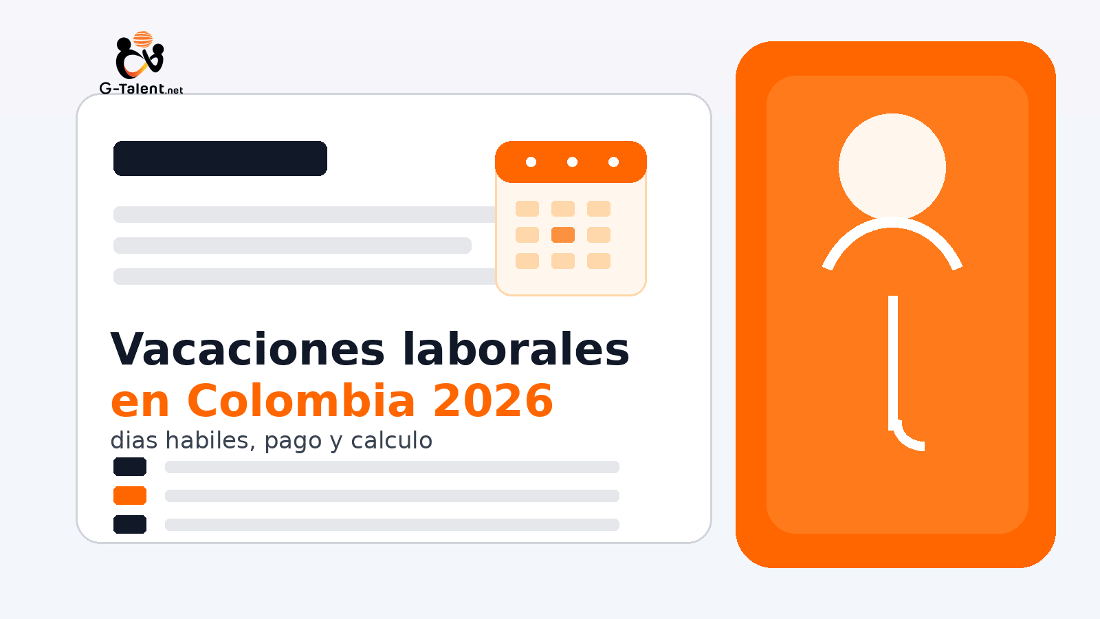 Vacaciones laborales en Colombia 2026: días hábiles, pago y cómo calcularlas - G-Talent.Net